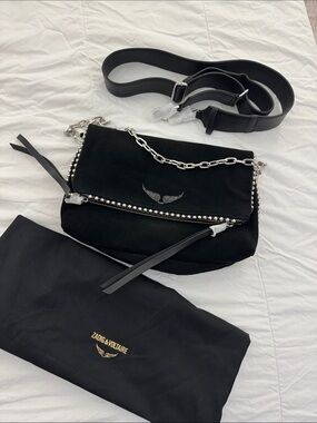 Zadig & Voltaire Black Suede Shoulder Bag with Silver Chain